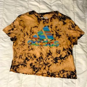 Hand bleach dyed adidas T-shirt